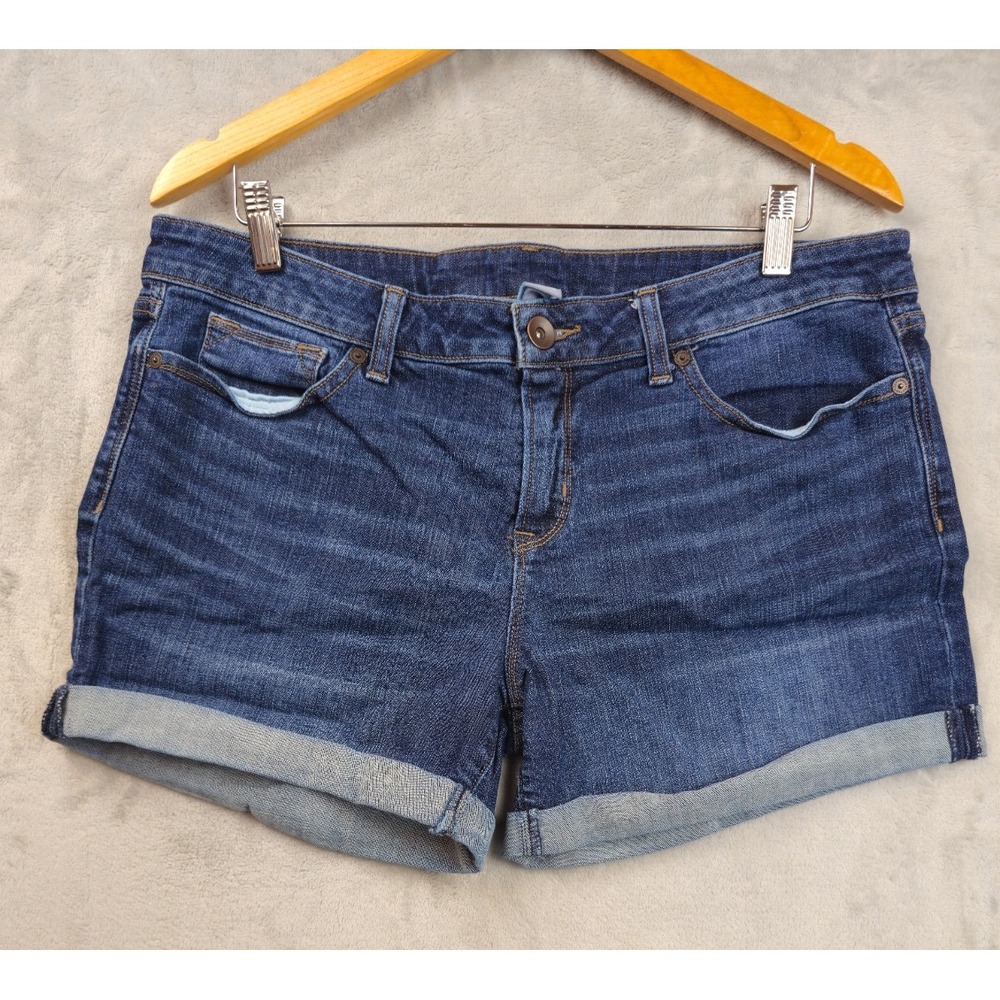 jcp Women's Blue Denim Shorts Size 12 Mid Rise Cotton/Spandex 5-Pocket Cuffed